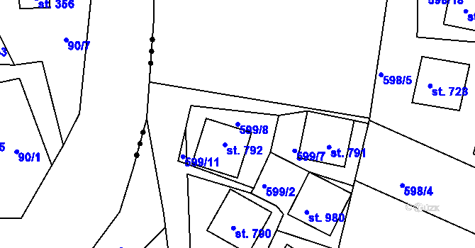 Parcela st. 599/8 v KÚ Sýkořice, Katastrální mapa
