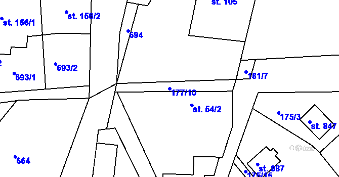 Parcela st. 177/10 v KÚ Sýkořice, Katastrální mapa
