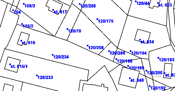 Parcela st. 120/208 v KÚ Sýkořice, Katastrální mapa