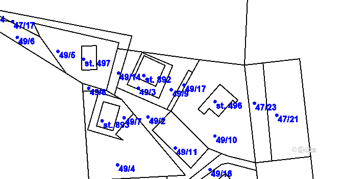 Parcela st. 49/9 v KÚ Sýkořice, Katastrální mapa