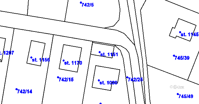 Parcela st. 1151 v KÚ Sýkořice, Katastrální mapa