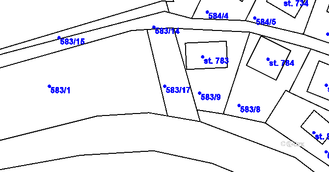 Parcela st. 583/17 v KÚ Sýkořice, Katastrální mapa