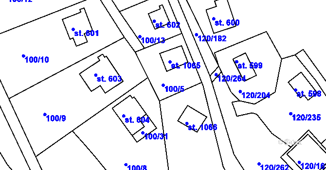 Parcela st. 100/5 v KÚ Sýkořice, Katastrální mapa