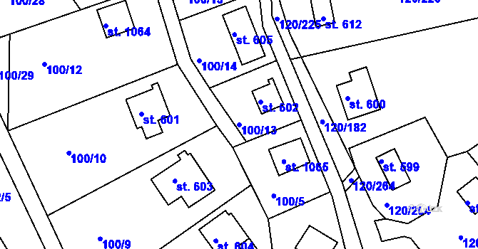 Parcela st. 100/13 v KÚ Sýkořice, Katastrální mapa