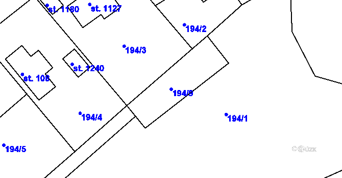 Parcela st. 194/9 v KÚ Sýkořice, Katastrální mapa