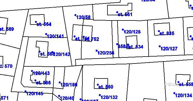 Parcela st. 120/256 v KÚ Sýkořice, Katastrální mapa