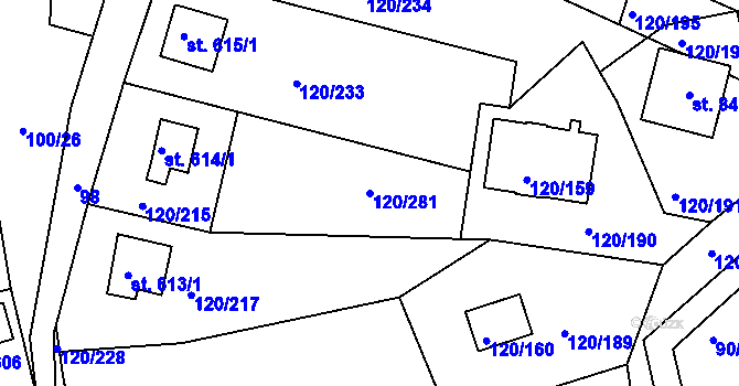 Parcela st. 120/281 v KÚ Sýkořice, Katastrální mapa