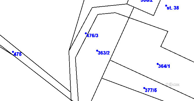 Parcela st. 363/2 v KÚ Sýkořice, Katastrální mapa