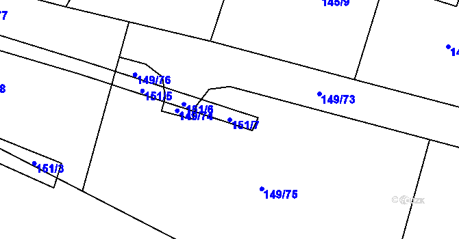 Parcela st. 151/7 v KÚ Sýkořice, Katastrální mapa