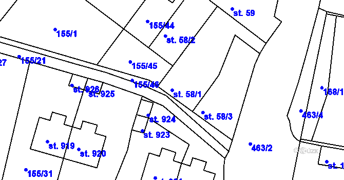 Parcela st. 58/1 v KÚ Sýkořice, Katastrální mapa