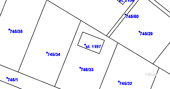 Parcela st. 1197 v KÚ Sýkořice, Katastrální mapa