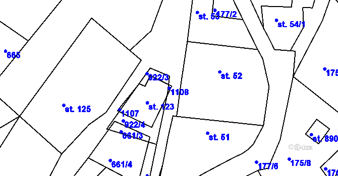 Parcela st. 1108 v KÚ Sýkořice, Katastrální mapa
