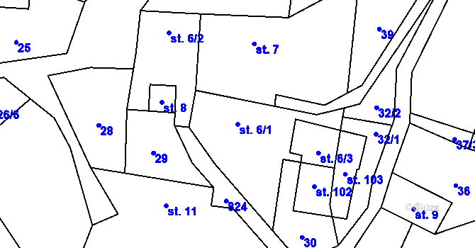 Parcela st. 6/1 v KÚ Synalov, Katastrální mapa
