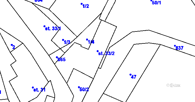 Parcela st. 33/2 v KÚ Synalov, Katastrální mapa