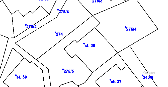 Parcela st. 38 v KÚ Synalov, Katastrální mapa