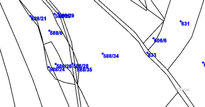 Parcela st. 588/34 v KÚ Synalov, Katastrální mapa