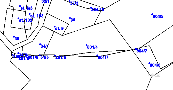 Parcela st. 801/4 v KÚ Synalov, Katastrální mapa