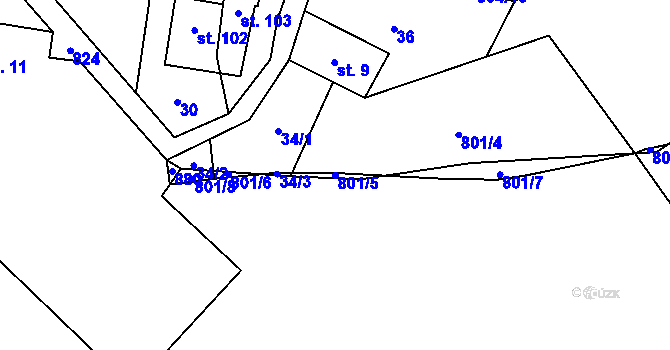 Parcela st. 801/5 v KÚ Synalov, Katastrální mapa