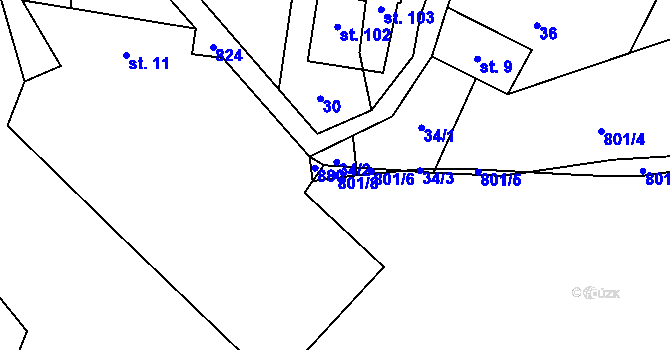 Parcela st. 801/8 v KÚ Synalov, Katastrální mapa
