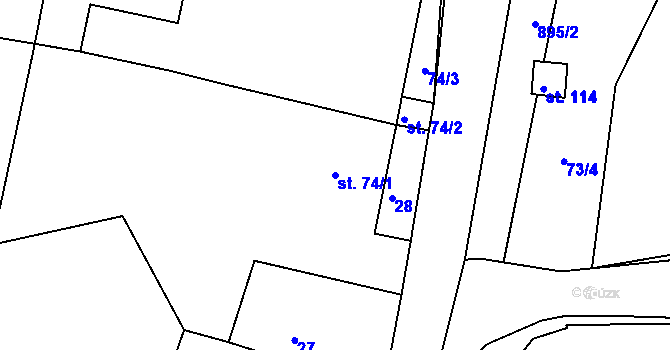 Parcela st. 74/1 v KÚ Bor u Chroustovic, Katastrální mapa