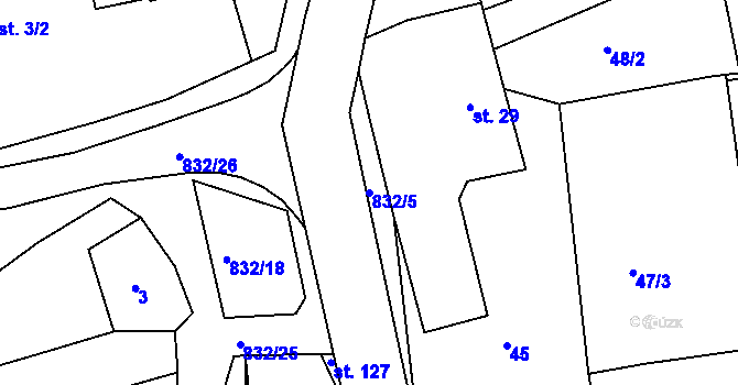 Parcela st. 832/5 v KÚ Bor u Chroustovic, Katastrální mapa