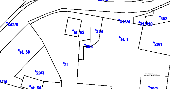 Parcela st. 355 v KÚ Brčekoly, Katastrální mapa