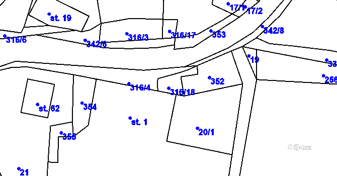 Parcela st. 316/18 v KÚ Brčekoly, Katastrální mapa