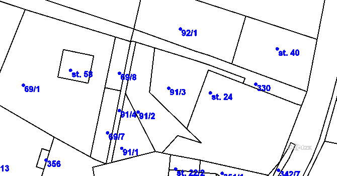 Parcela st. 91/3 v KÚ Brčekoly, Katastrální mapa