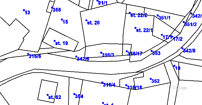 Parcela st. 316/3 v KÚ Brčekoly, Katastrální mapa