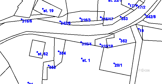 Parcela st. 316/4 v KÚ Brčekoly, Katastrální mapa