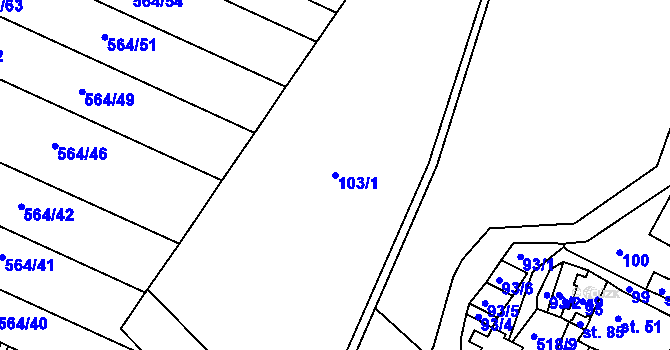 Parcela st. 103/1 v KÚ Synčany, Katastrální mapa