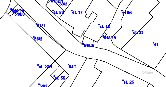 Parcela st. 518/5 v KÚ Synčany, Katastrální mapa