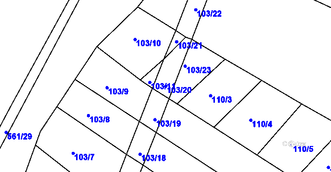 Parcela st. 103/20 v KÚ Synčany, Katastrální mapa