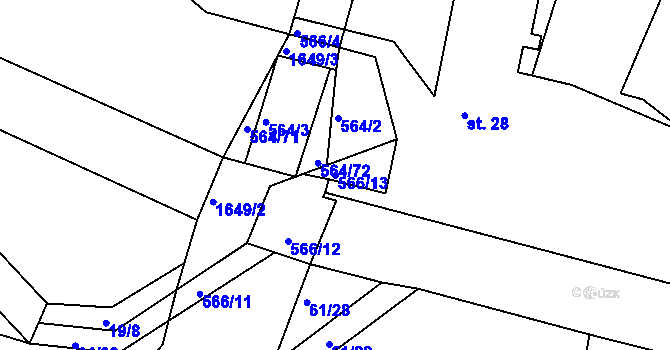 Parcela st. 566/13 v KÚ Synčany, Katastrální mapa