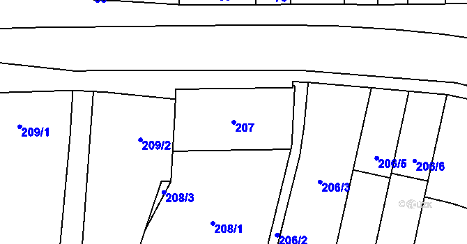 Parcela st. 207 v KÚ Syrovice, Katastrální mapa