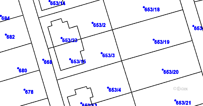Parcela st. 653/3 v KÚ Syrovice, Katastrální mapa