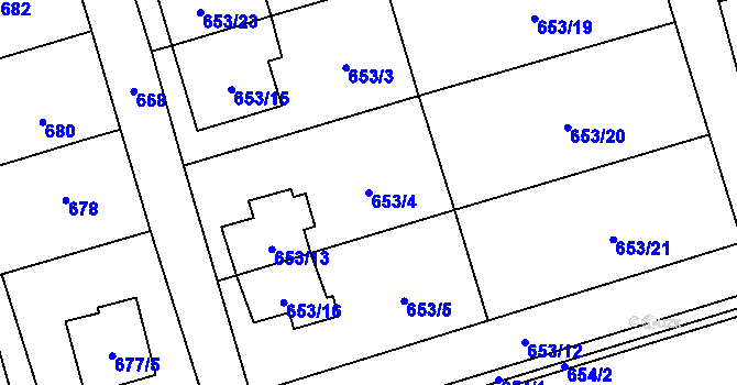 Parcela st. 653/4 v KÚ Syrovice, Katastrální mapa