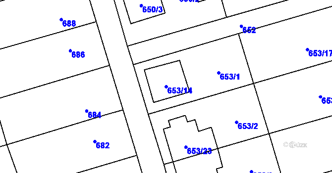 Parcela st. 653/14 v KÚ Syrovice, Katastrální mapa