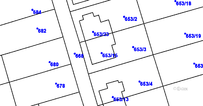 Parcela st. 653/15 v KÚ Syrovice, Katastrální mapa