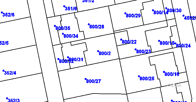 Parcela st. 800/2 v KÚ Syrovice, Katastrální mapa