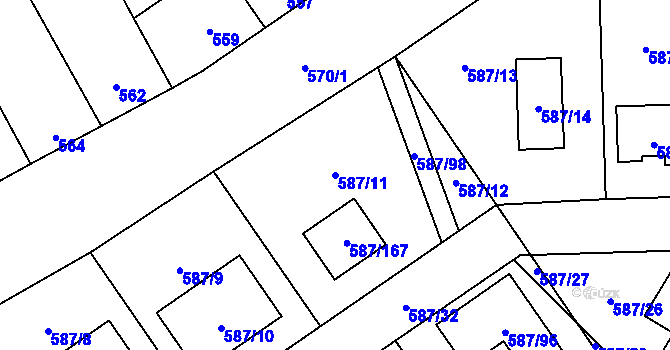 Parcela st. 587/11 v KÚ Syrovice, Katastrální mapa