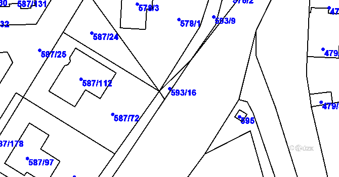 Parcela st. 593/16 v KÚ Syrovice, Katastrální mapa