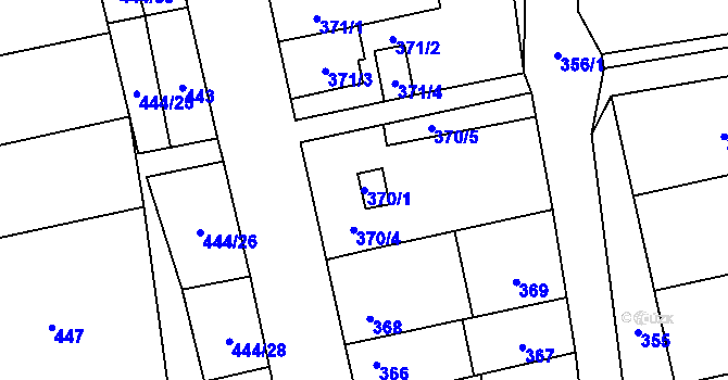 Parcela st. 370/1 v KÚ Syrovice, Katastrální mapa