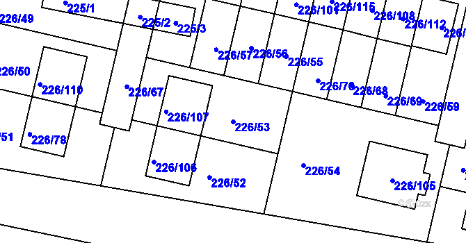 Parcela st. 226/53 v KÚ Syrovice, Katastrální mapa