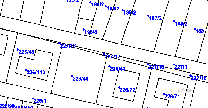 Parcela st. 227/17 v KÚ Syrovice, Katastrální mapa