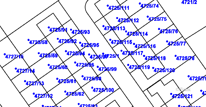 Parcela st. 4725/1 v KÚ Syrovice, Katastrální mapa
