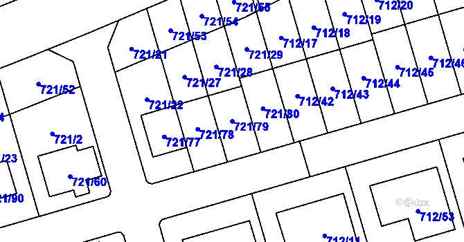 Parcela st. 721/79 v KÚ Syrovice, Katastrální mapa