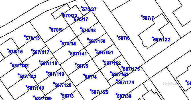 Parcela st. 587/151 v KÚ Syrovice, Katastrální mapa