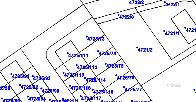 Parcela st. 4725/74 v KÚ Syrovice, Katastrální mapa