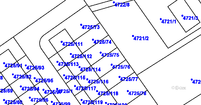 Parcela st. 4725/75 v KÚ Syrovice, Katastrální mapa